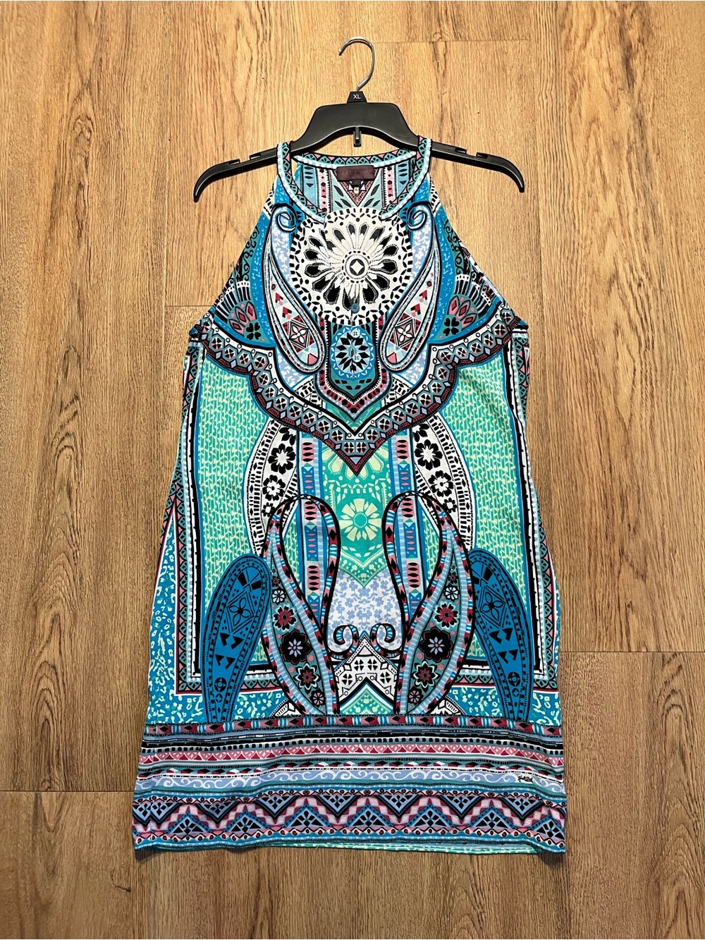 Hale Bob Teal Black Printed Dress